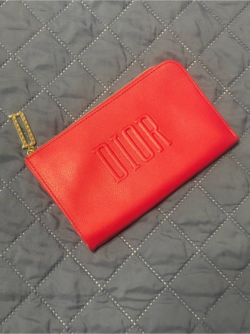 DIOR Red L-Zip Faux Leather Cosmetic Bag